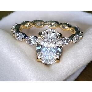 IGI 2.01 TCW Lab Grown Oval Brilliant Cut Diamond Ring 14k Y Gold VVS2 Size 7